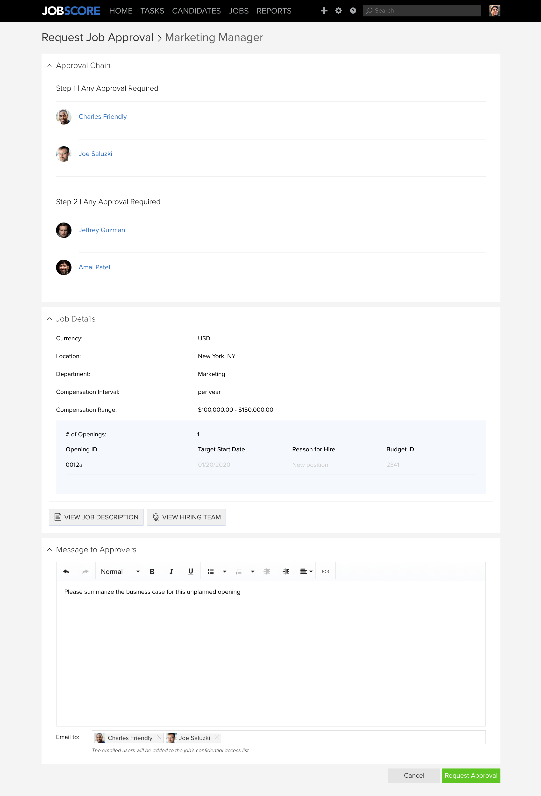 request job approval page