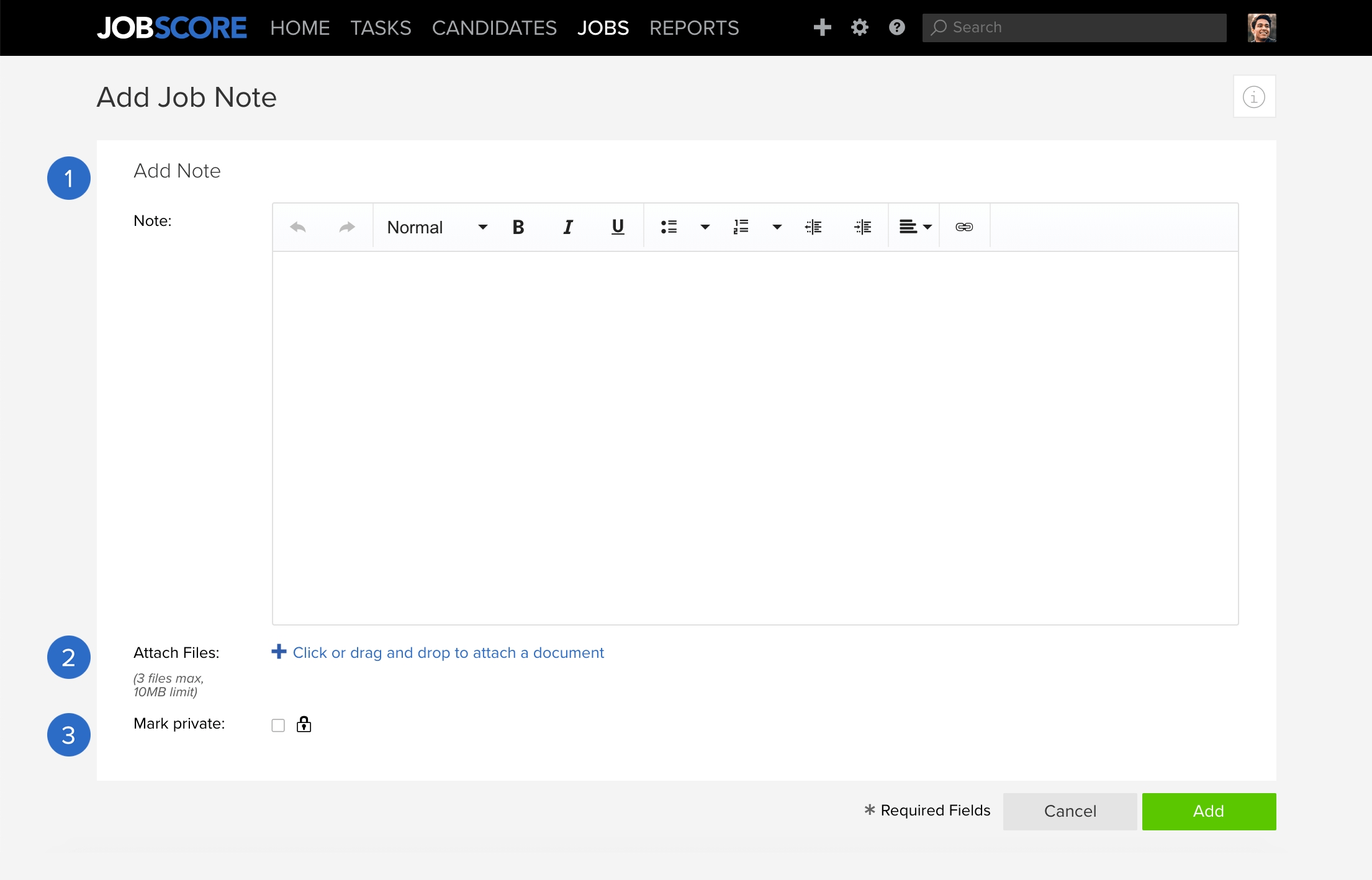 Add job note page