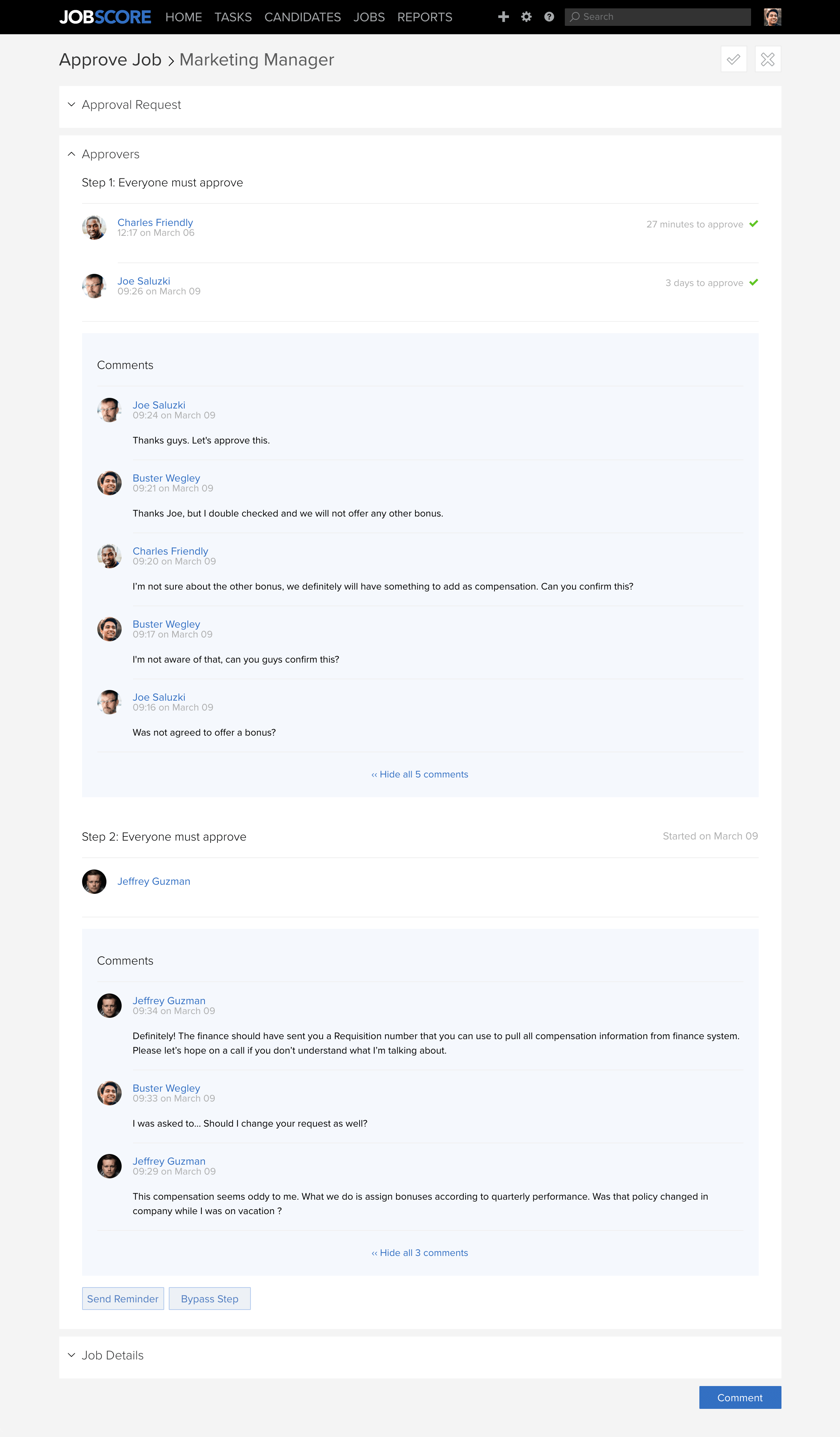 Approval page - comments