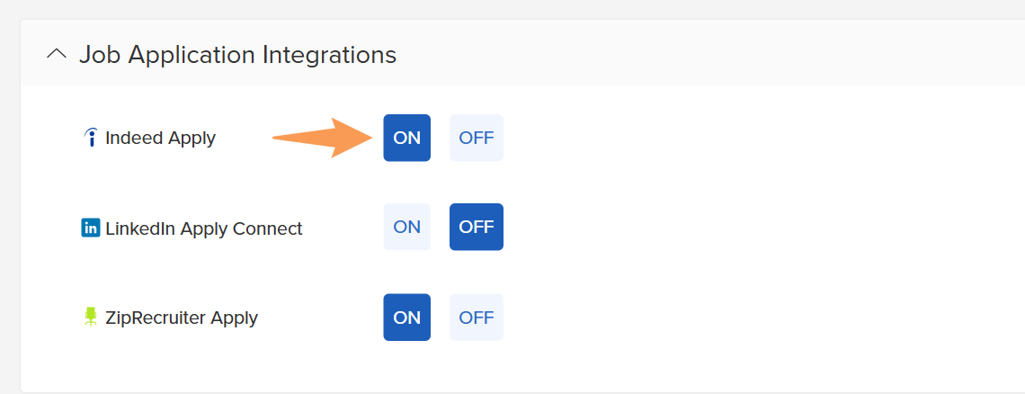 Per-job Indeed Apply setting on a job in an applicant tracking system